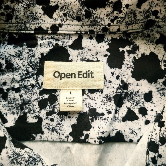 Open Edit Blk/Wht Artsy Splatter Print Long Sleeve Button-Up Long Hem Shirt Sz.L - Picture 4 of 12